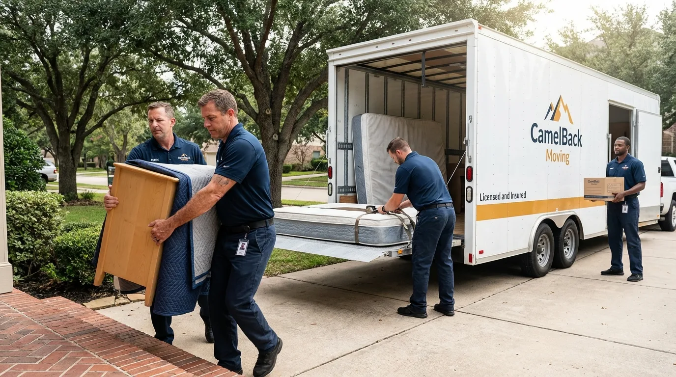 Crew loading residential truck for cross-state move from Magnolia, AR