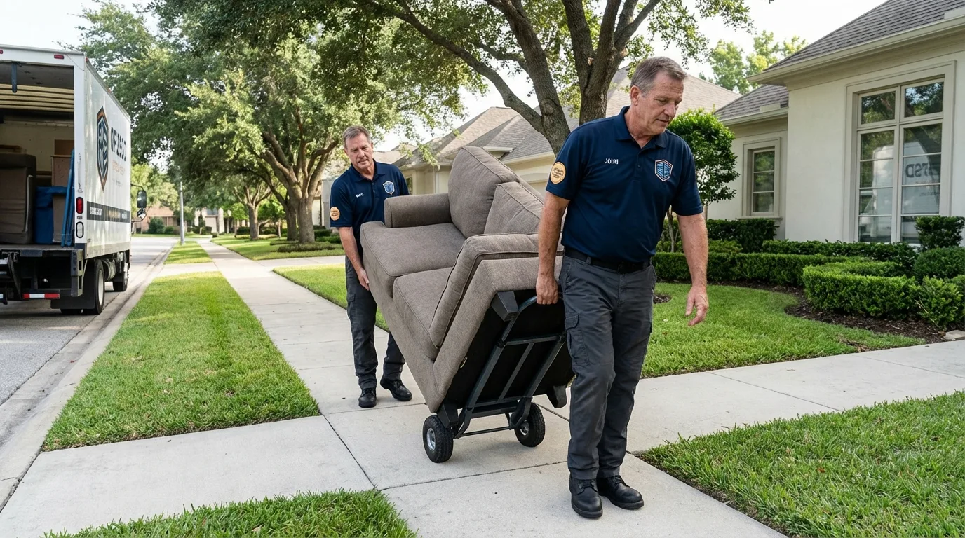 Local residential moving crew loading furniture in Magnolia, AR